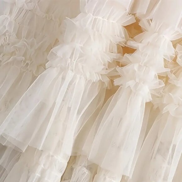 Beige Tulle Hi Low Midi Skirt Petticoat - Picture 2 of 5